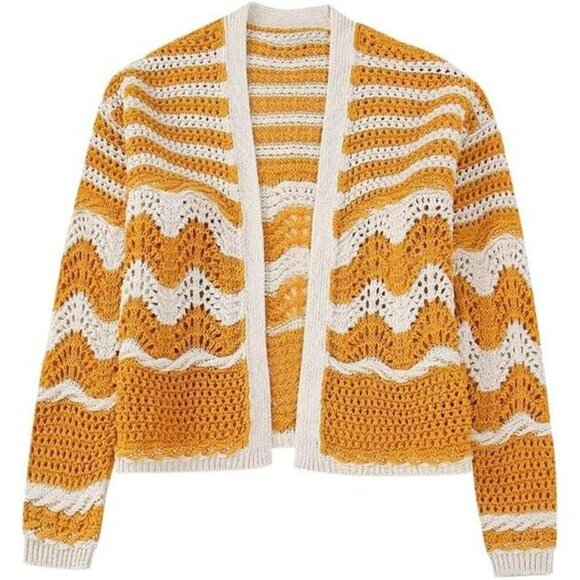 Zara Women's Small Beige Yellow Oversized Open Front Cardigan Knit Sweater - Picture 9 of 9